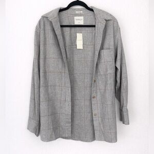 Abercrombie Oversized Plaid Flannel Shirt Gray Button Front Size M NWT